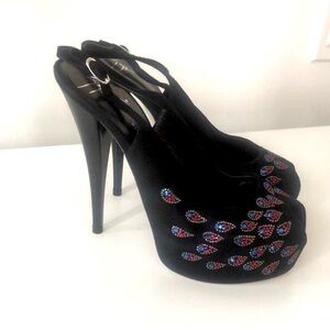 NWOT Giuseppe Zanotti Peacock Jewel Suede Heels